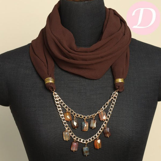 Bohemian Necklace Scarf - Brown Chiffon