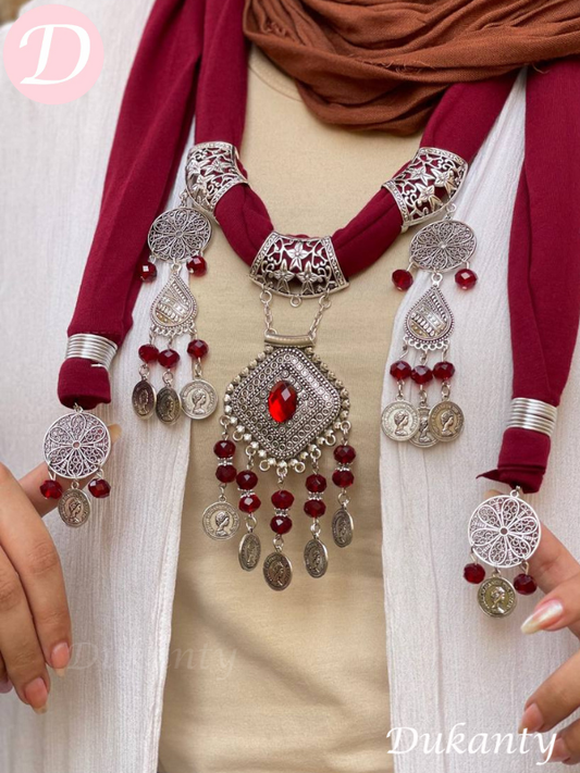 Red Arabic Necklace Scarf