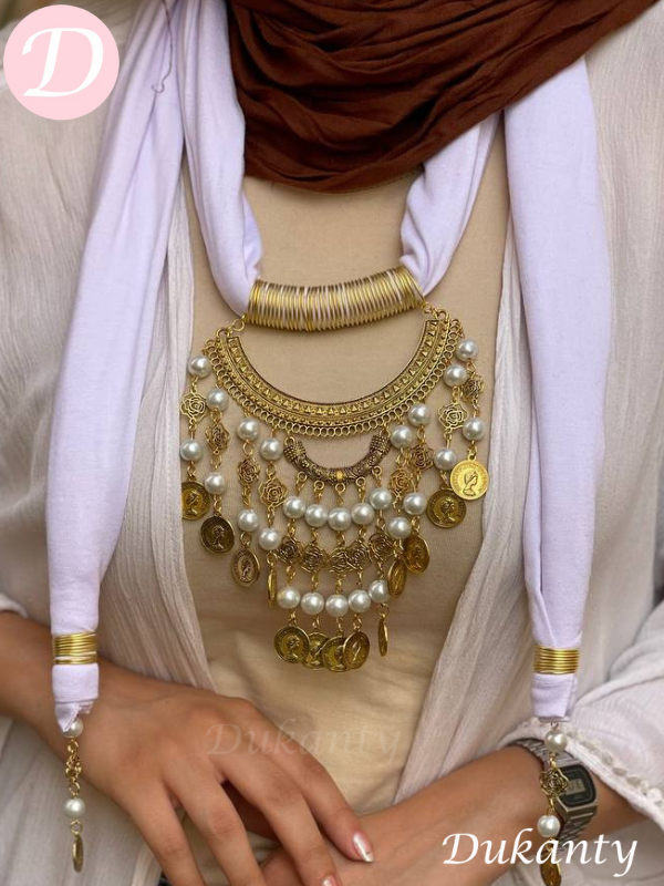 White Arabic Necklace Scarf