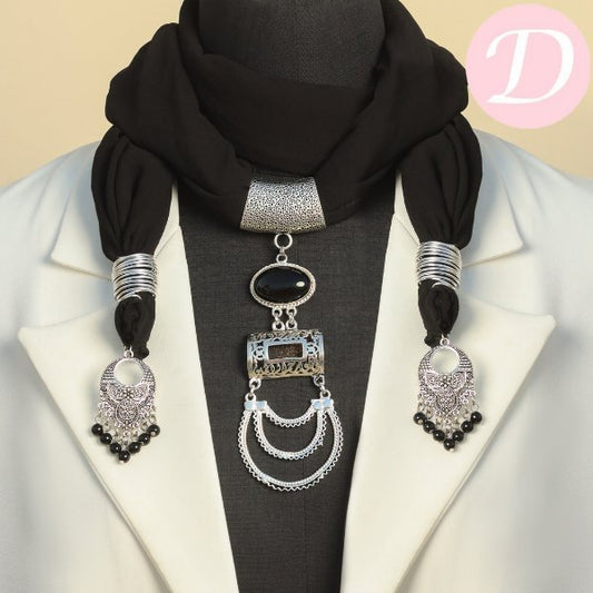 Dalila Necklace Scarf - Black Chiffon