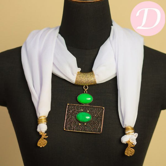 Darwish Necklace Scarf - White Chiffon