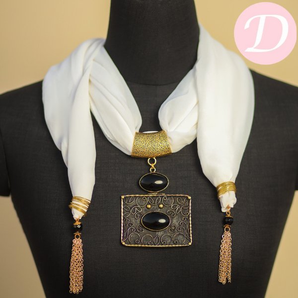 Jasmine Necklace Scarf - White Chiffon